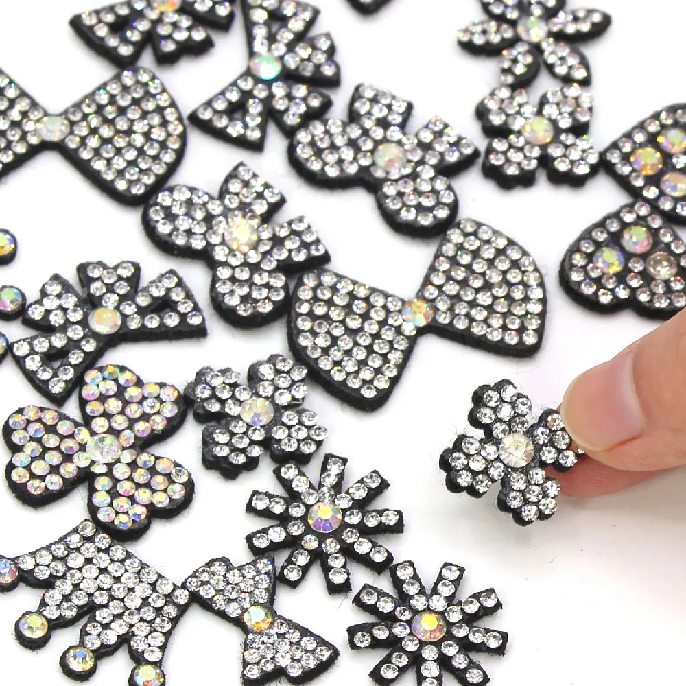 10 шт. Стразы AB с аппликацией черный/белый низ блестящий цветок/банты/бабочка