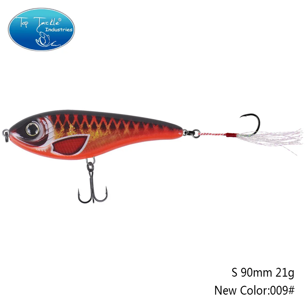 90mm 21g 009 90 мм 21 г цвета от 001 до 035 Тонущая Мускусная Щука искусственная рывковая приманка с одним крюком перьевая приманка для рыбалки - Цвет: 90mm 21g 009