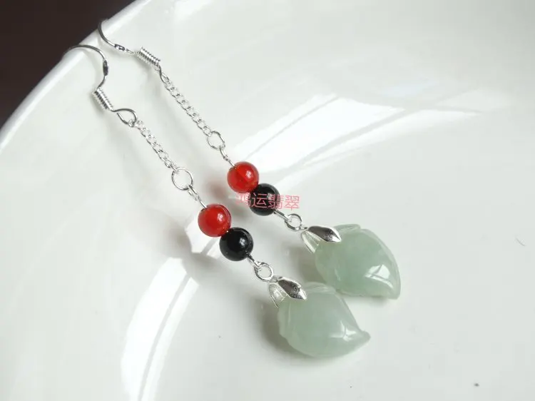 925 Silver Natural Emerald peach Bead Jade Circular Beads Earrings Original DIY By Hand Accessories Women Stone Jewelry | Украшения и