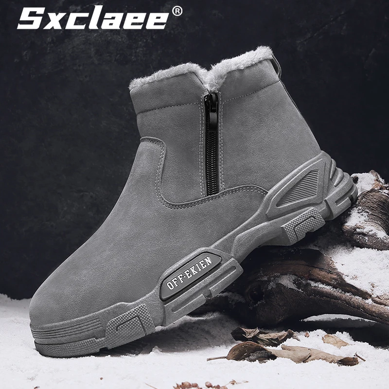 Sxclaee Fashion Waterproof Winter Plus Velvet Casual Men's Shoes Non-slip Wear-resistant Warm Sports Shoes Leather Male Shoes