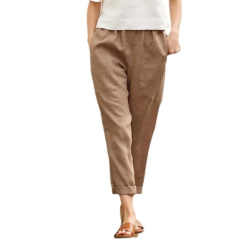 

Plus Size Women Pants Casual Solid Color Mid Waist Office Ladies Trousers Universal Cotton Straight Pants Summer