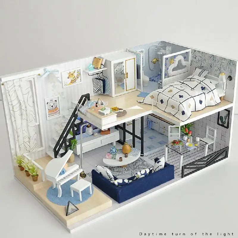 Деревянный кукольный домик сделай сам игрушечный миниатюрный сборный комплект