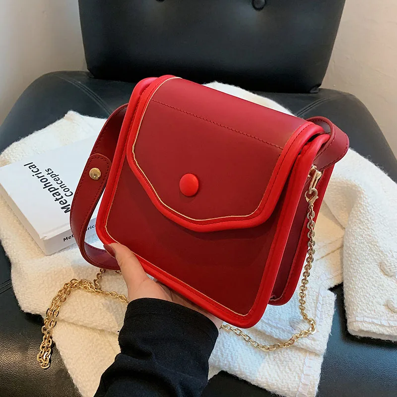 

Однотонные маленькие сумки-Кроссбоди из искусственной кожи на цепочке для женщин 2021, брендовая роскошная сумка-мессенджер на плечо, женски...