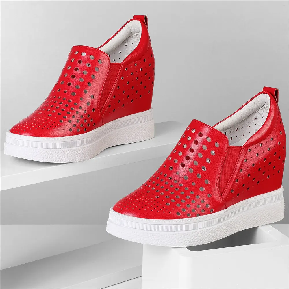 

Platform Fashion Sneaker Women's Cow Leather Summer Loafers Oxfords Wedge High Heels Cutout Sandals 34 35 36 37 38 39 40