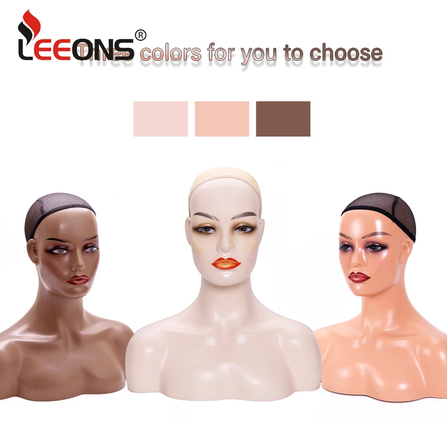 

Leeons Женский манекен голова с плечами, реалистичный манекен голова, бюст, парик, голова, подставка для париков, серьги, шляпы, дисплей
