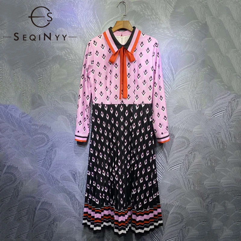 

Женское Повседневное платье в полоску SEQINYY, розовое, черное плиссированное платье средней длины, весна-лето 2020