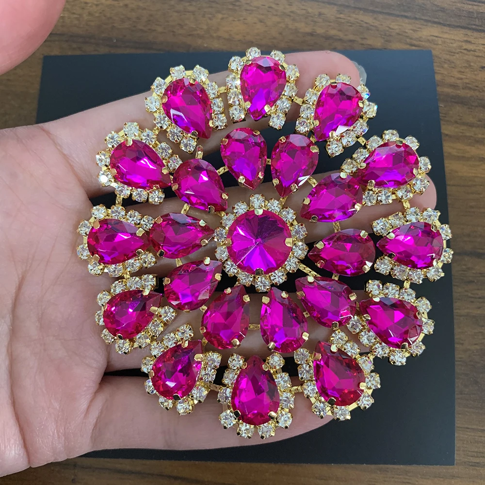 Crystal AB Colorful rhinestone applique round Flower sew on silver gold base For DIY party dress bags shoes | Дом и сад