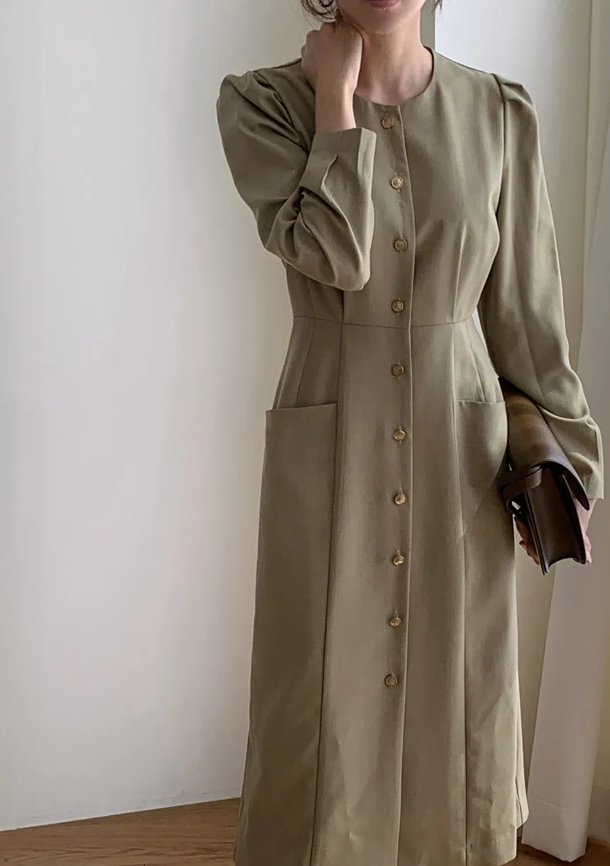 

Spring Autumn Fashion Female Button Long Sleeve Vintage Solid Shirt Women Casual Slim New Dress