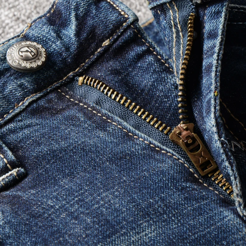 

Newly Designer Fashion Men Jeans High Quality Retro Blue Slim Fit Ripped Denim Pants Streetwear Vintage Cotton Long Trousers