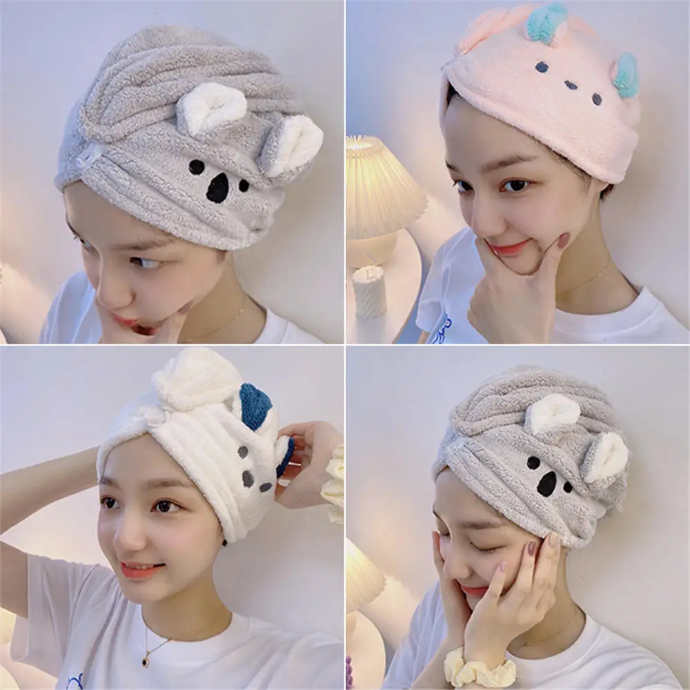 

Полотенце для волос из микрофибры, коралловый бархат, тюрбан с милыми мультяшными ушками животных, супервпитывающая быстросохнущая шапочк...