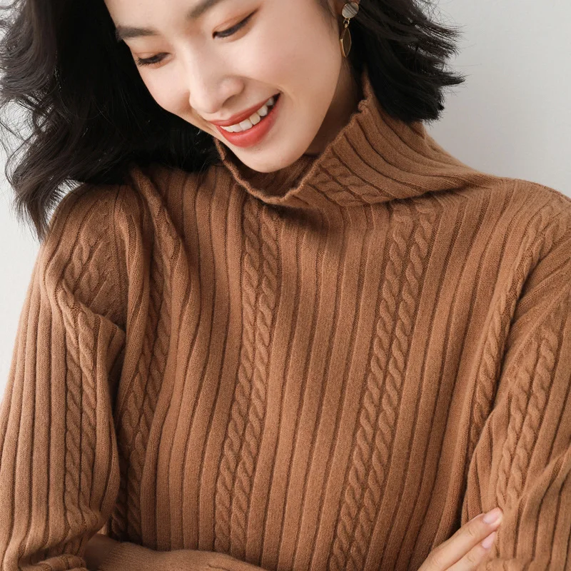 

Women Casual Turtleneck Pullover Sweaters Solid Color 2020 Autumn Winter New Knitted Blend Thick Warm Female Korean Sweaters
