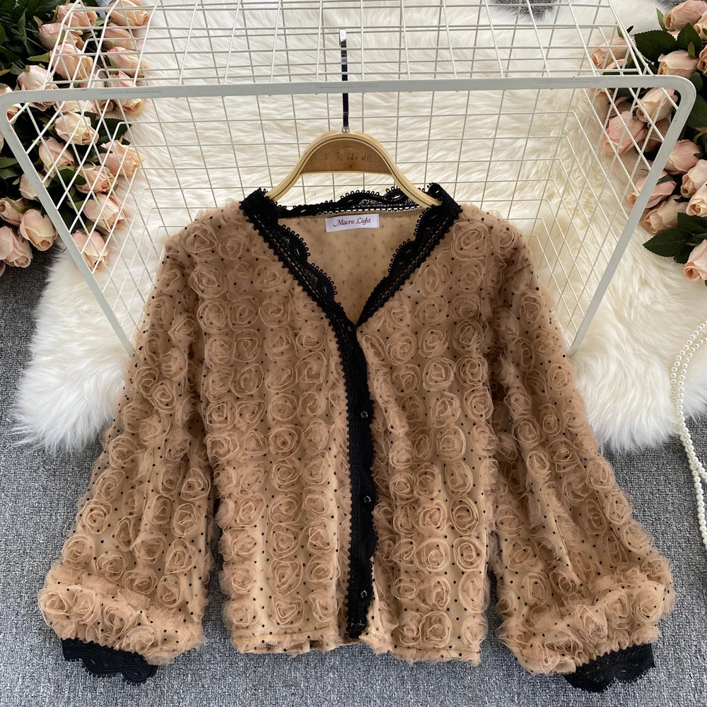 Женская винтажная Блузка с V-образным вырезом и длинным рукавом | одежда