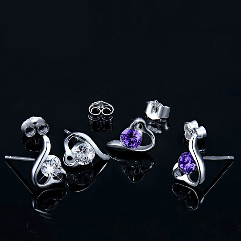 

Trendy Woman Sterling Silver 925 Heart Earrings for Wedding Jewelry CZ Zircon Stud Earring Female Accessories