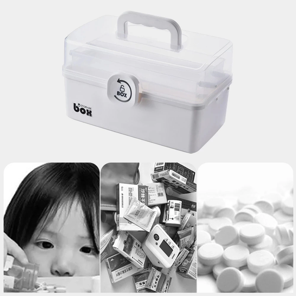 

3 Layers Folding Storage Box Large Capacity Lockable Sundries Organizer Case First Aid Kit Medicine Storage Bin Home Container