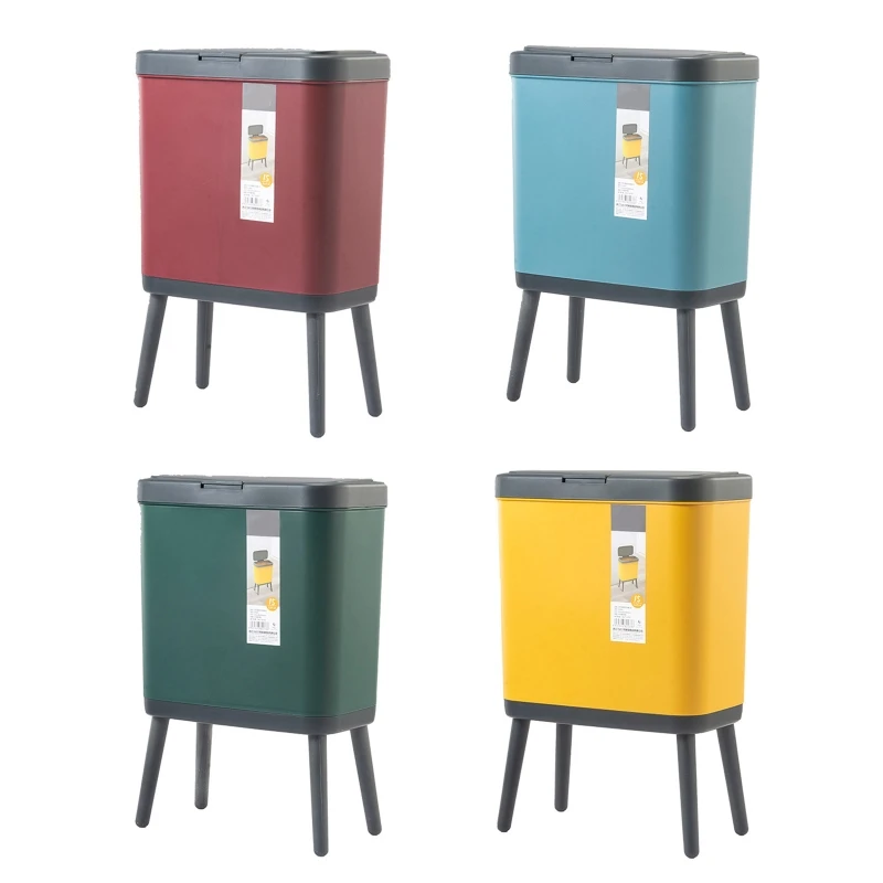 

27RE 15L Creative Dustbin High Foot with Lid Large Capacity Press Type Waste Bin Kitchen Garbage Container
