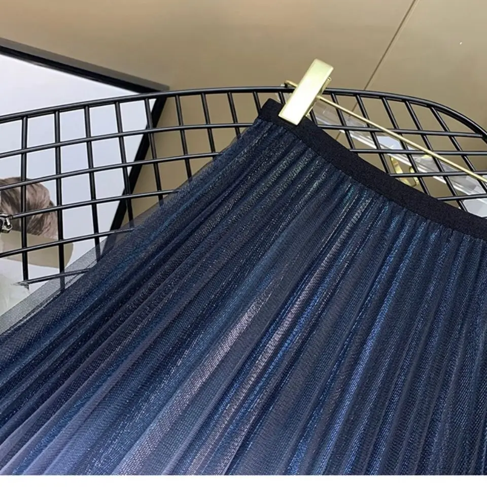 Женская плиссированная юбка-трапеция элегантная Радужная сетчатая юбка с