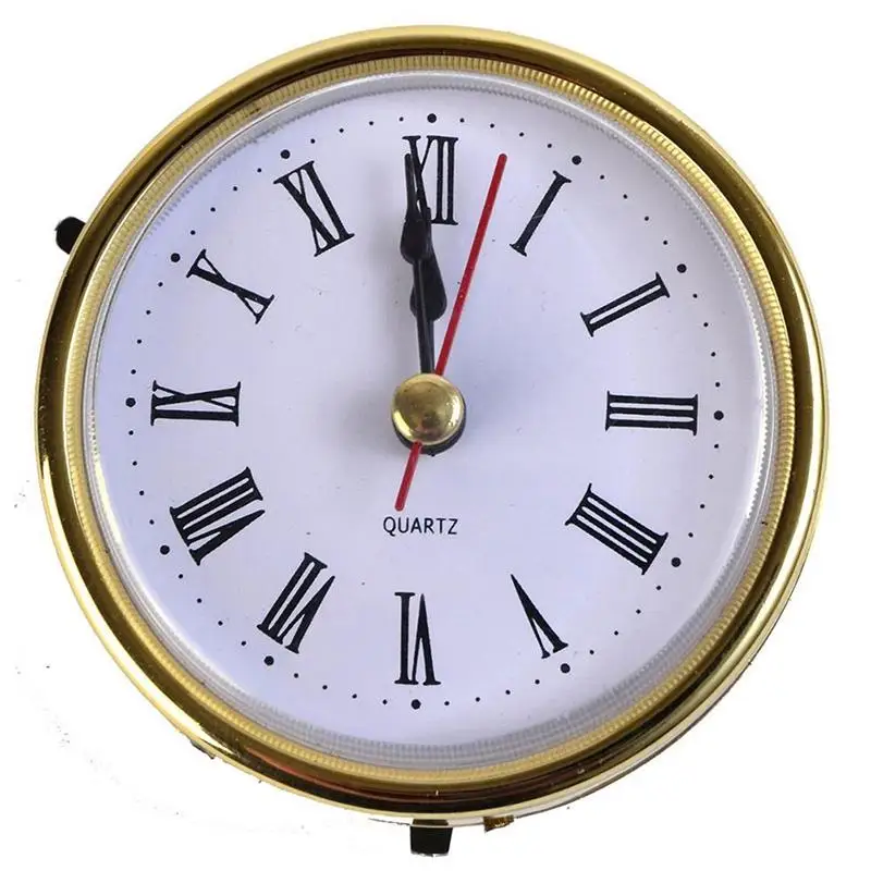 Quartz Round Clock up Insert Gold Trim Roman Numeral White Face 65mm Decorations