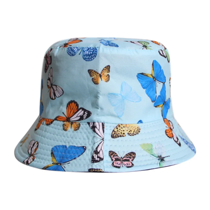 

New butterfly print fisherman hat female sunscreen insect shade bucket hat all-match outdoor riding sun hat basin hat