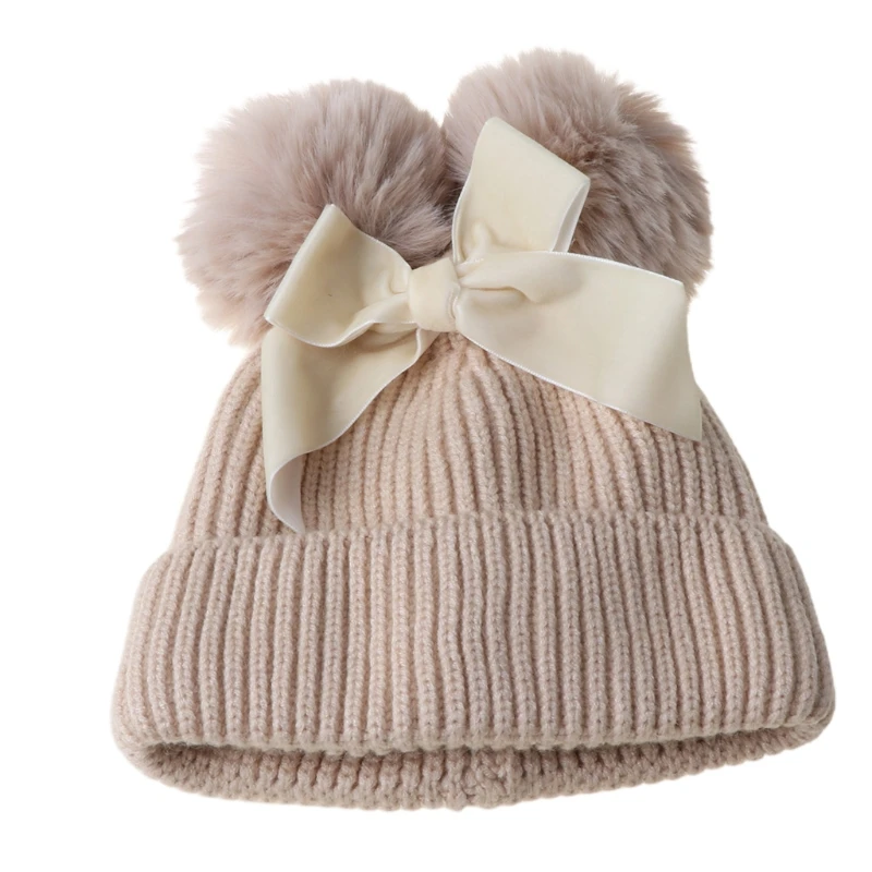 

Baby Double Pompom Hat Winter Knitted Kids Girl Warm Bonnet Children Beanie Cap 54DF