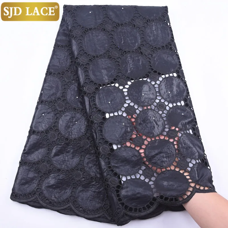 Кружевная синяя африканская базиновая богатая ткань SJD с Бродом последние 5 ярдов