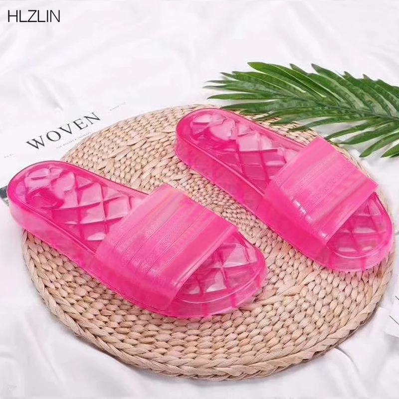 

Large 36-46 Luxury Brand Slippers Female PVC Transparent Outdoor Beach Slippers High Quality men's Open Toe Bathroom Slippers