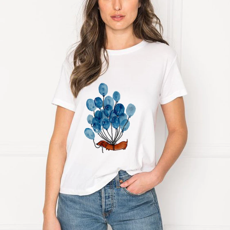 Футболка женская с принтом такса мопса милая смешная рубашка животного белая