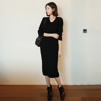 women twisted sweater topsa line knitted skirt 2 piece set long sleeve fashion vintage blouse high waist bodycon dress outfit
