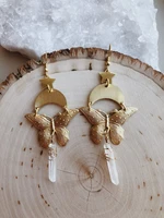 butterfly earrings celestial earrings clear quartz earrings moon and star earrings witchy gypsy earring