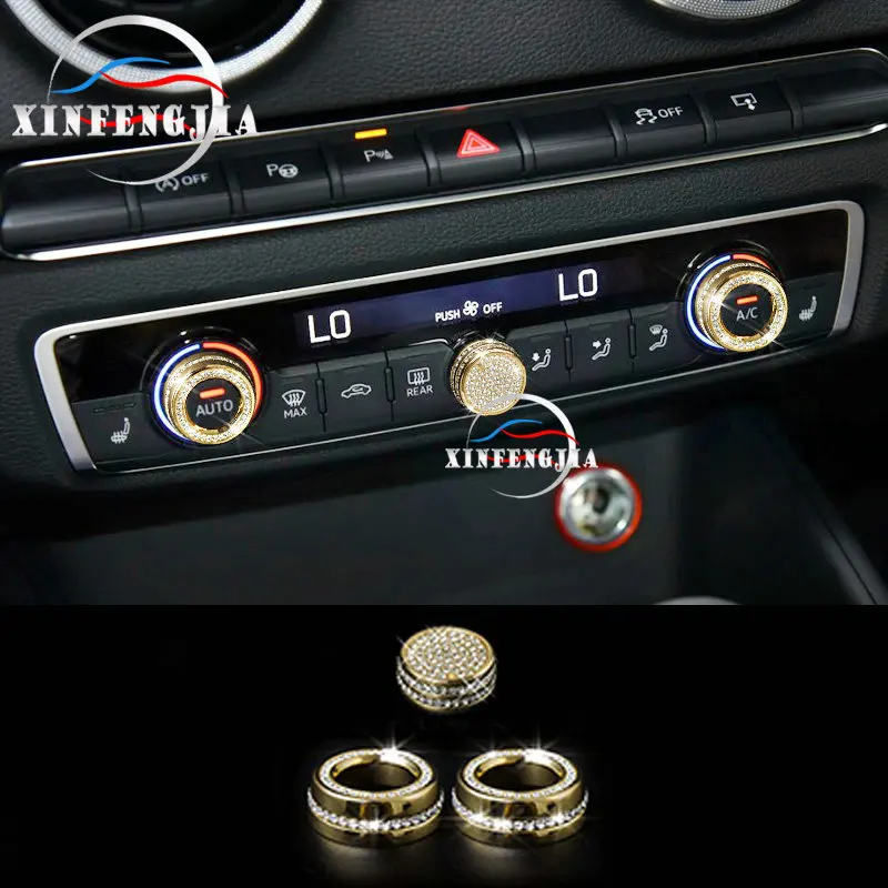 

For Audi A3 15-17 3x Crystal Style Front Center AC Switch Ring Cover Trim