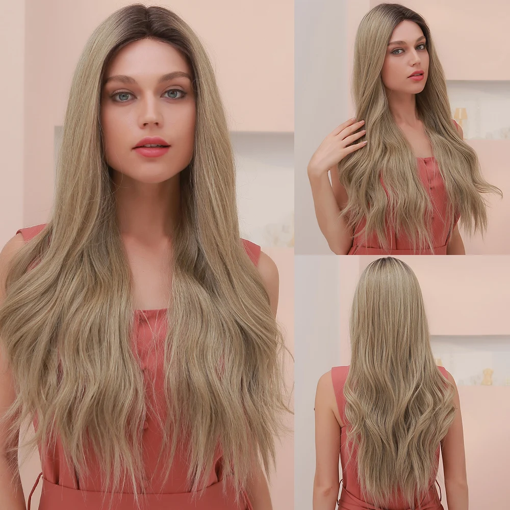 

EASIHAIR Long Brown Wavy Lace Front Wig for Women Natural Hair Lace Frontal Synthetic Wigs High Density Cosplay Heat Resistant