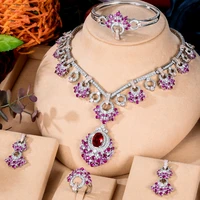 luxury sparkly charm high quality gorgeous drop necklace earrings bangle ring for noble women bridal wedding party jewelry set