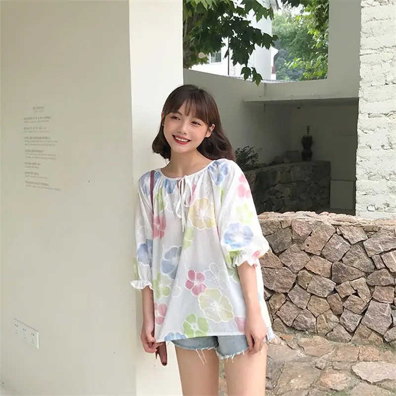Женские летние блузки Kawaii Ulzzang милая Повседневная Свободная сетчатая блузка с
