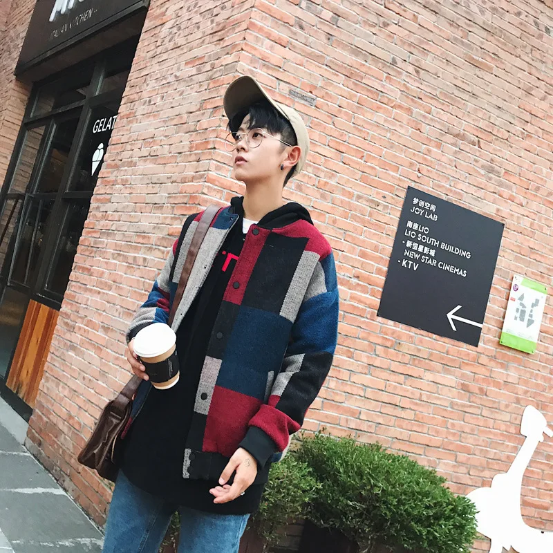 Мужская шерстяная куртка в стиле ретро однобортная ветровка Корейском с круглым