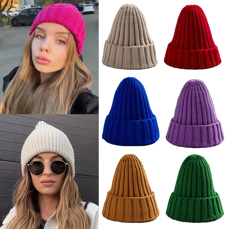 

Winter Hats For Women Knit Cap Unisex Hat Cotton Blends Solid Warm HIP HOP Knitted Hats Men Women's Skullies Beanies For Girl