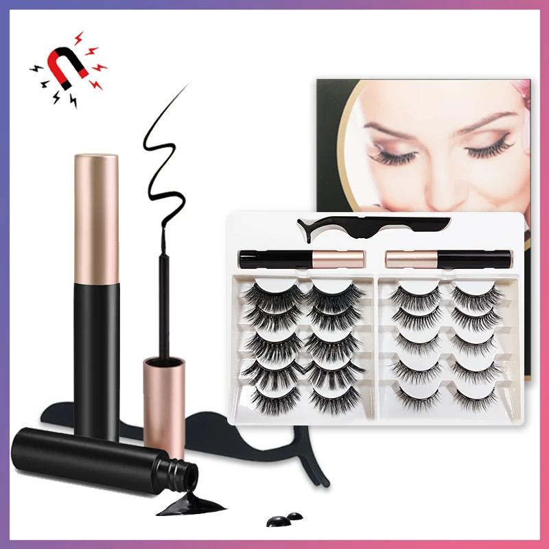 

10Pairs Magnetic Eyelash set Faux mink Magnet Liquid Eyeliner Lash Tweezer Waterproof Long Lasting Eyelashes Extension wholesale