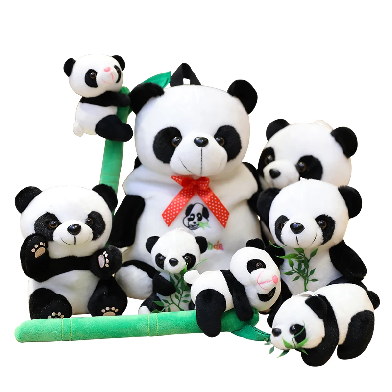 

Горячая 12 см-20 см Милая забавная панда с бамбуковыми листьями плюшевые игрушки мягкие милые Мультяшные животные черно-белые мягкие куклы Де...