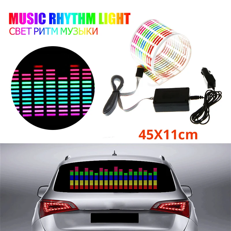 

45x11CM Car Sticker Music Rhythm LED Flash Light Lamp Car Rear Windshield Decorative Light Sound Activated Equalizer 12V
