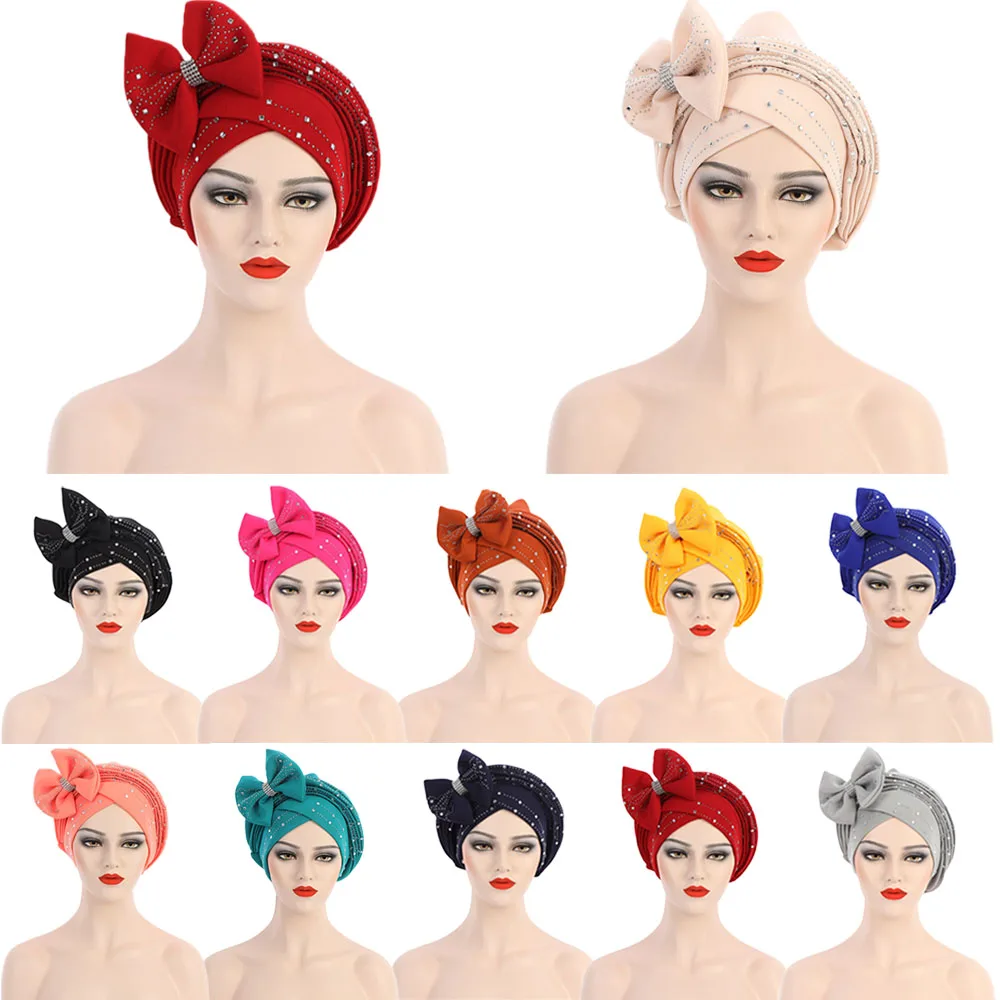

African Turban Cap 2021 Auto Gele Headtie Islamic Hat For Ladies Head Wraps Nigerian Wedding Gele Cap Already Muslim Headscarf