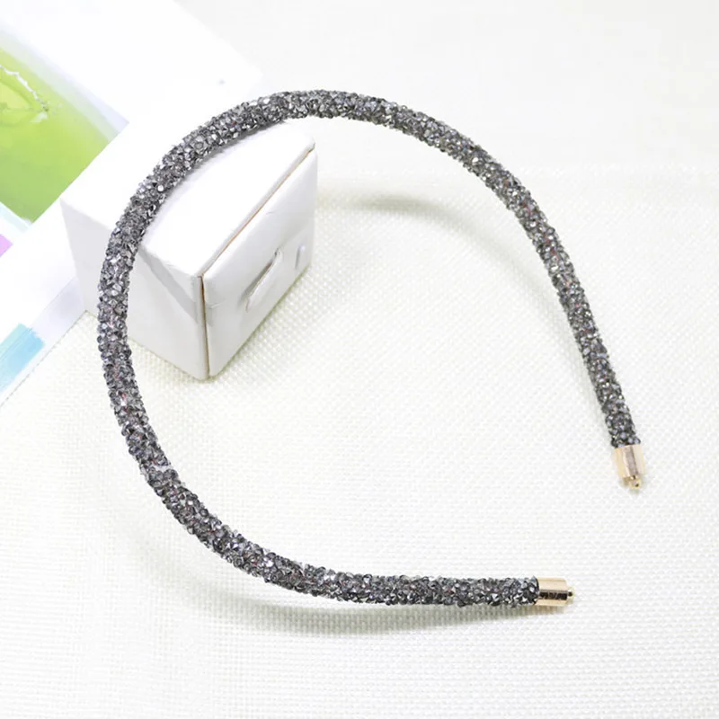 Grey Мода Корея кристалл оголовье для женщин горный хрусталь Hairband шикарный ободок волос обруч Девушки аксессуары для волос простой головной убор - Цвет: Grey