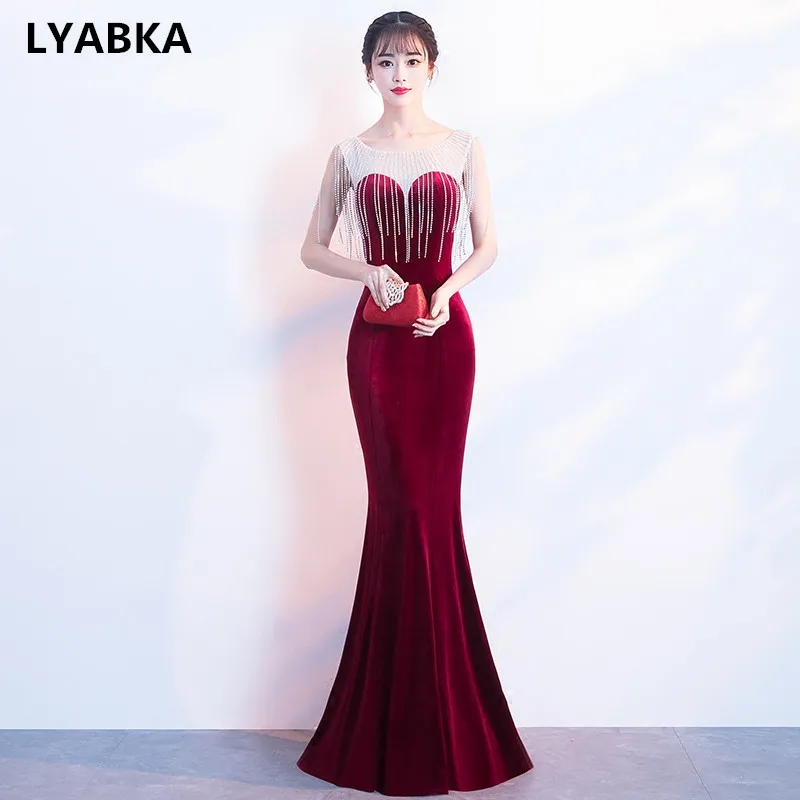 Robe De Soiree бордовое бархатное элегантное вечернее платье русалки vestido de festa