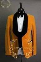 szmanlizi 2022 classic velvet brand design men suits jacketvestpant shawl lapel formal wedding tuxedos for groom costume homme