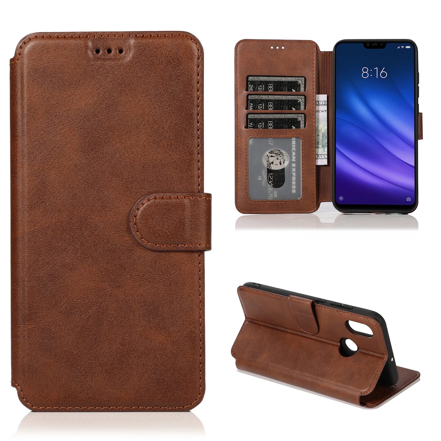 Brown Тонкий чехол-кошелек для Redmi 8A 7 6A Note 8 6 5 Pro, флип-чехол из искусственной кожи, деловой чехол держатель для карт, чехол-подставка для Xiaomi 9 Coque - Цвет: Brown