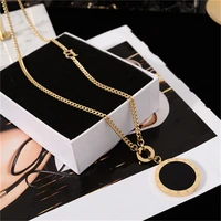 2021 european and american fashion titanium hip hop necklace long double sided round female necklace charm clothes accessories