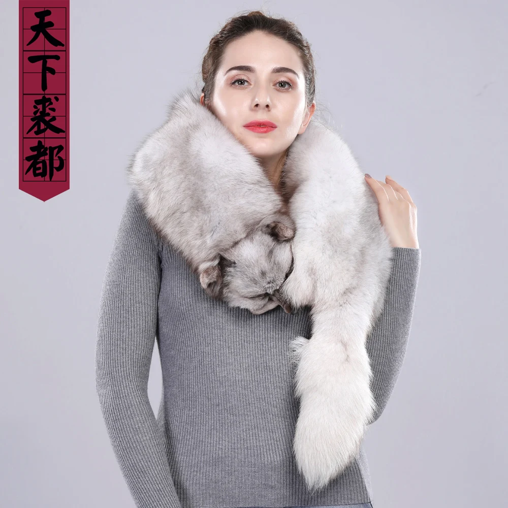 Женский теплый шарф из натуральной кожи зимний толстый черно бурой лисы| |