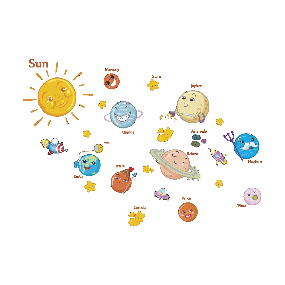 Наклейки на стену солнечной системы Космические Планеты Земля солнце Сатурн