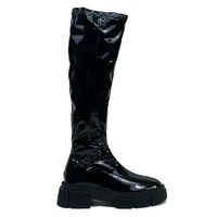 women knee boots patent leather platform winter shoes black stretch zipper flat boots woman 2021 long boots brand botas de mujer