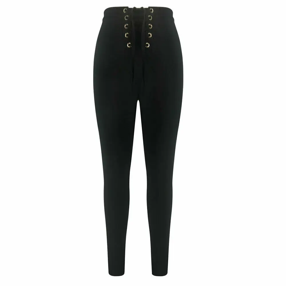 Плюс размер женские брюки с высокой талией бандажные длинные обтягивающие штаны