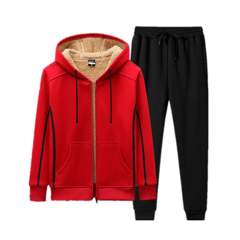 

Nice Winter Thick Sets Men Fleece Hooded Jackets+Sweatpants Male Zipper Hoodie Sportswear Tracksuit M-5XL