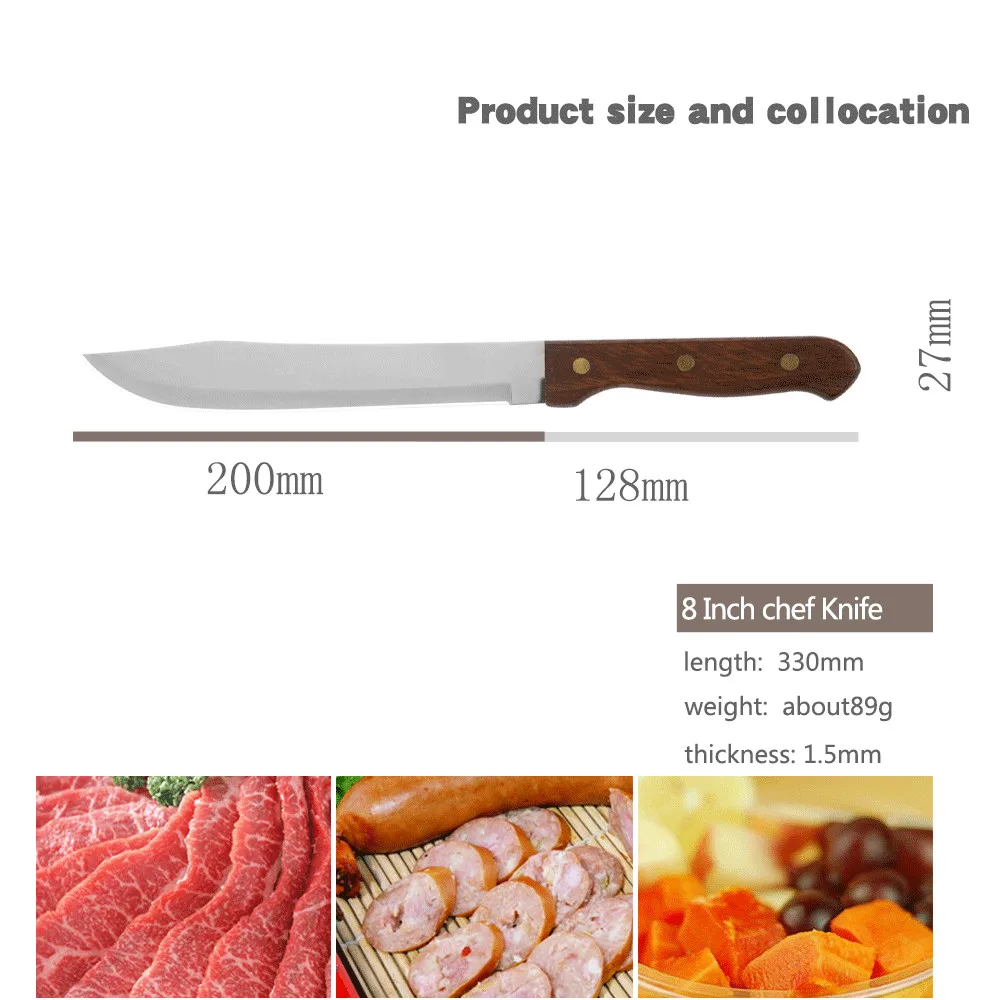 8 inch XYj " /8" дюймовый Убойный обвалочный нож топ из нержавеющей стали нож шеф-повара Полный Тан деревянной ручкой Кухня для приготовления убоя аксессуары - Цвет: 8 inch