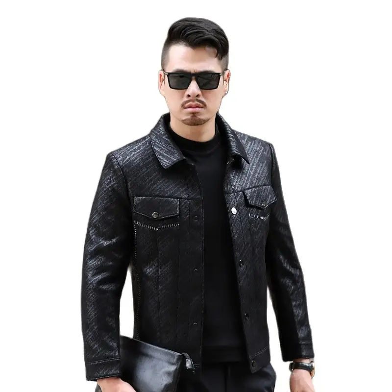 

20207 Men's Genuine Leather Clothes Pattern Thin Leather Coat Men's Lapel Sheepskin Jacket Motorcycle Clothes